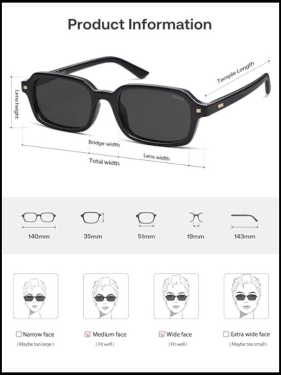 Trendy Rectangle Polarized Sunglasses Thin Slim Square Frames main image 7